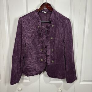 Kate Rosy Jacket L Purple Suede Ruffle Military Goth Boho Velvetcore Statement